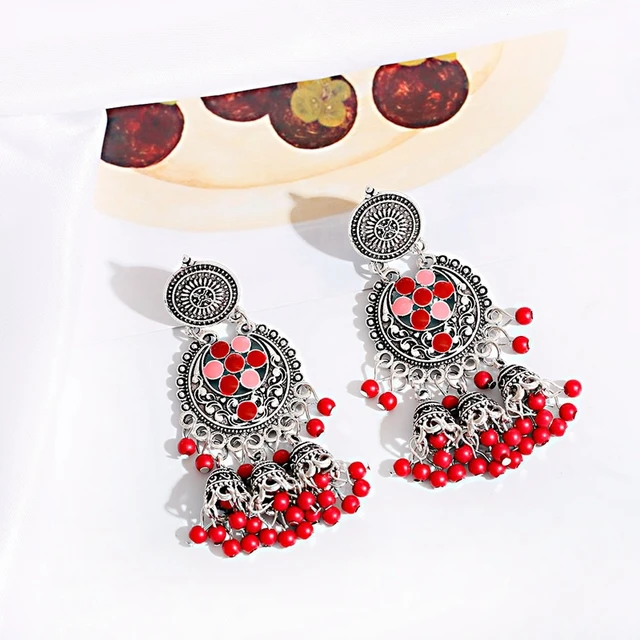 Drop Earrings Party Wear Fashion Frill Ladies Red Stone Jhumka Earring  FFER293s at Rs 70/pair in Delhi