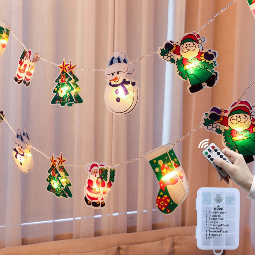 LED Lichterkette Batteriekasten Weihnachtsmannschnur Cartoon Weihnachtsmann Fenster Vorhang 10 Lichter String Lampe Party Decor Perlen Regenkette Warmweiß Weihnachten Beleuchtung 