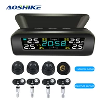 AOSHIKE TPMS Car Tire Pressure Monitor System LCD Screen Wireless 4 Tire Automatic Brightness Control Solar Power Adjustable