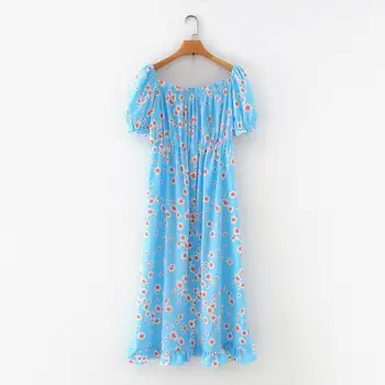 

2020 New Fashion Brand Women Dress Casual Summer Slash Neck Polyester Loose Print Short Empire Regular Knee-length Leonyeetive