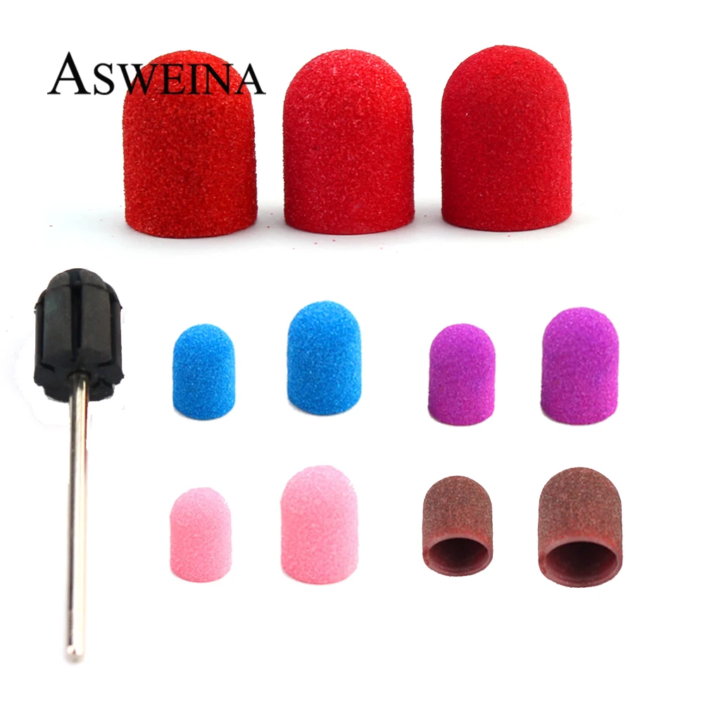 

20/100pc 10*15/13*19 Purple Blue Red Nail Sanding Caps With Rubber Gel Remover Drill Bits Pedicure Cuticle Tools Accessories