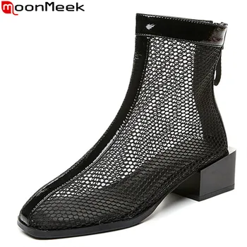 

MoonMeek 2020 new arrival spring women pumps black color high quality ladies shoes thick heels square toe casual shoes