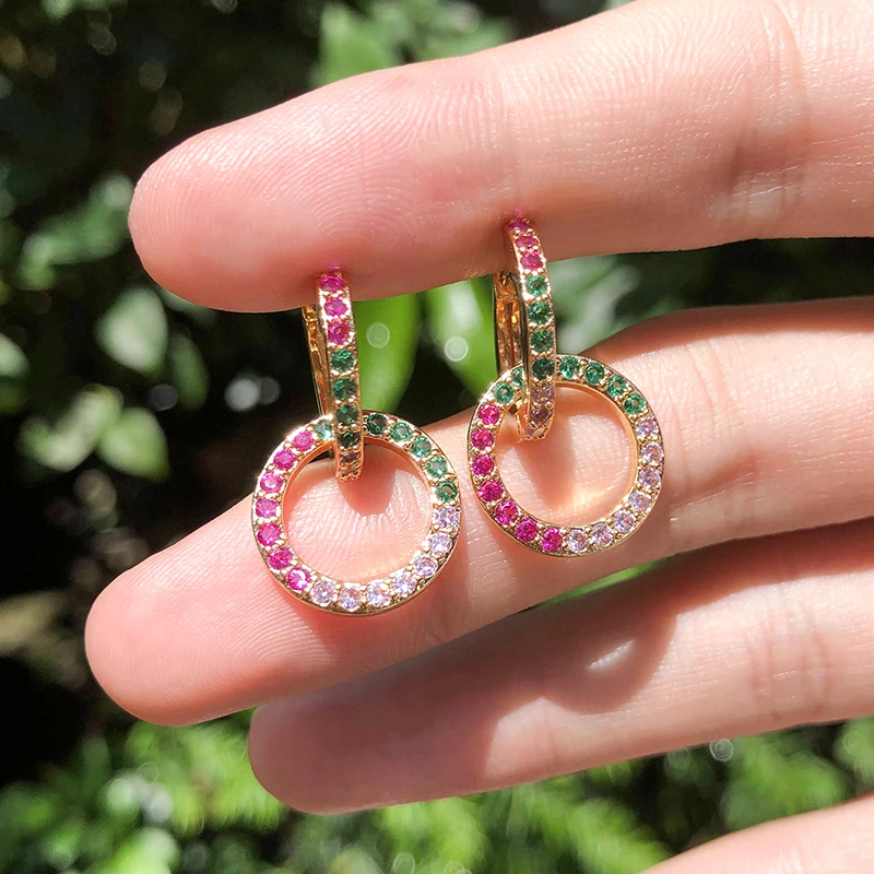 

2019 New Gold Copper Colorful Small circle double ring AAA Cubic Zirconia Fashion Female Party Gift For Womens Fashion jewelry