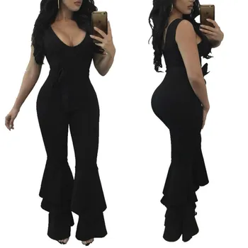 

Fashion Loose Casual sexy bodycon jumpsuit clubwear Side Zip summer plus size V-neck jumpsuit women elegance party