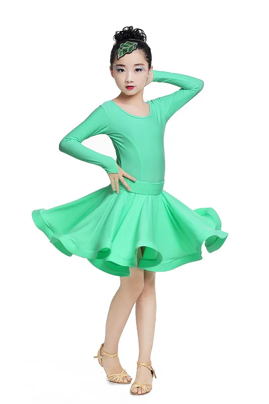 Light Green Стандартный латинский сценический костюм для детей, танцевальное платье Chacha& Samba для девочек, юбка для латинских танцев, 4 цвета, D0006 - Цвет: Light Green