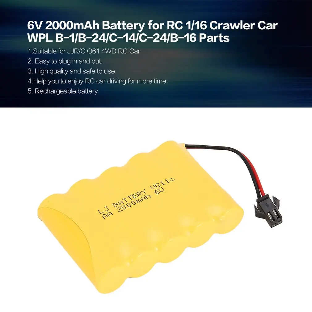 

6V 2000mAh Rechargeable Battery for RC 1/16 Climbing Crawler Car WPL B-1/B-24/C-14/C-24/B-16 Truck Part Spare Part Accessories