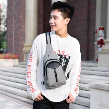

2020 New Style Men's Canvas Chest Bag Dacron Anti-Spillage Travel Female Backpack USB Interface Fashion Casual
