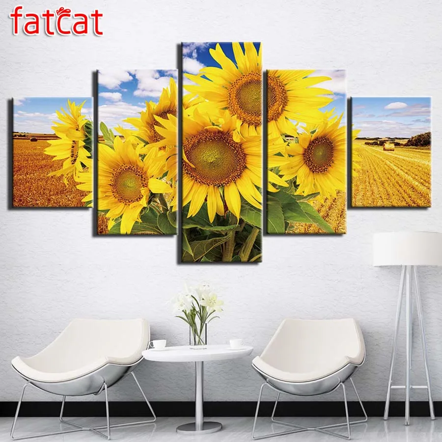 Набор для алмазной вышивки с подсолнухами 5 панелей | Дом и сад