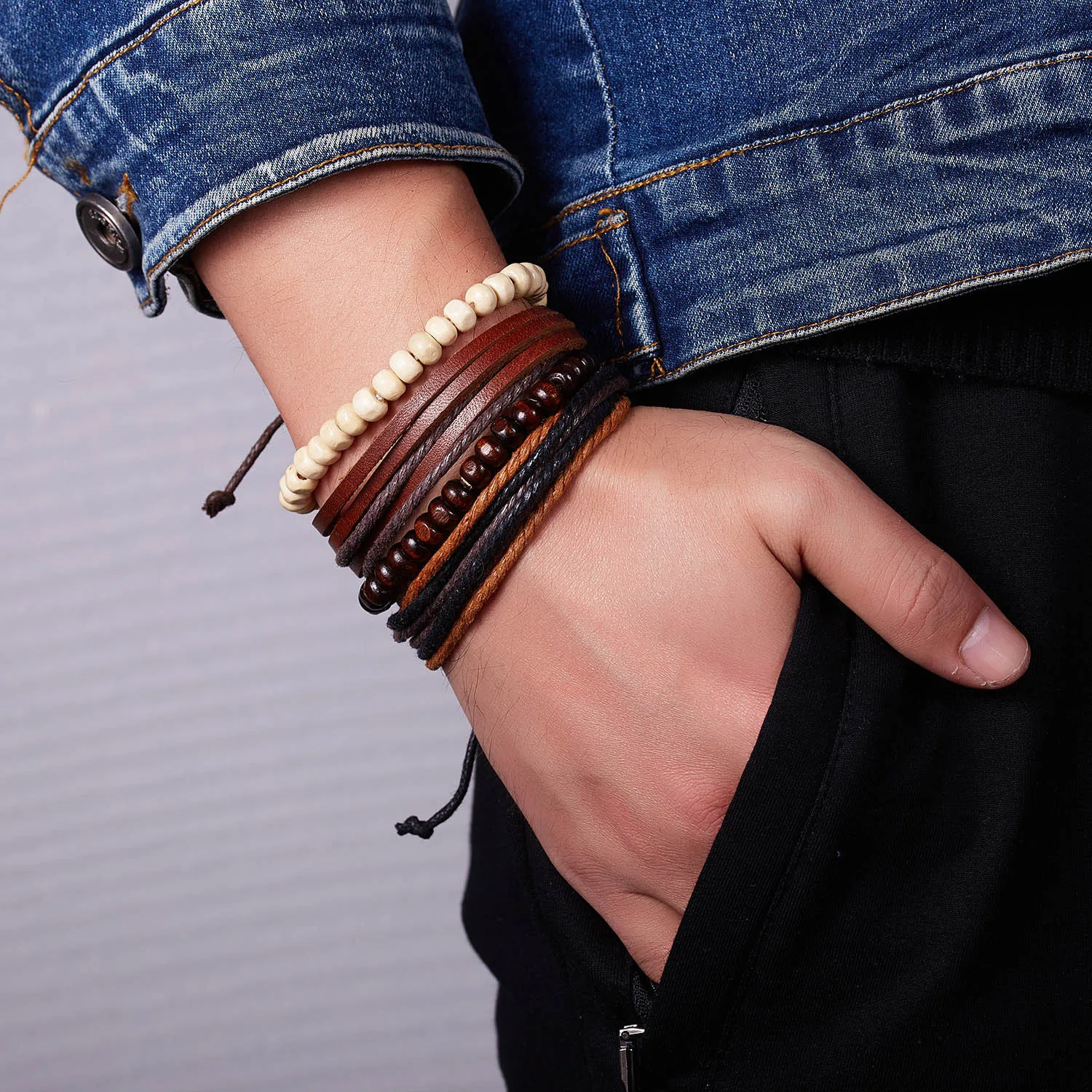 SEDmart Мода 5 шт. тканый кожаный многослойный винтажный браслет Сова для женщин и мужчин богемный ручной работы Регулируемая бахрома пара ювелирных изделий