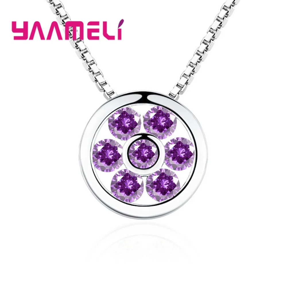 925 стерлингового серебра ювелирные наборы AAAAA подвеска с кубическим Цирконом ожерелье, серьги-пуссеты браслет кристалл цветок для женщин Мода - Окраска металла: Purple Necklace