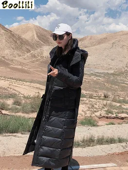 

Boollili 2020 White Duck Down Jacket Women Hooded Long Winter Jacket for Women Warm Korean Puffer Jackets Coats