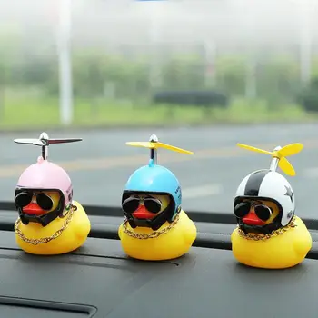 

Ornaments for Car Duck with Helmet Broken Wind Small Yellow Duck Road Bike Motor Helmet Riding Cycling Accessories With Lights