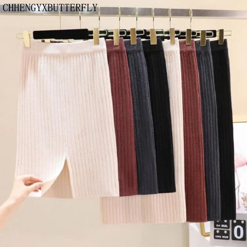 Winter New High Waist Knitting Skirt Women Hips Skirt Back Split Solid Color Thicken Skirt for Female