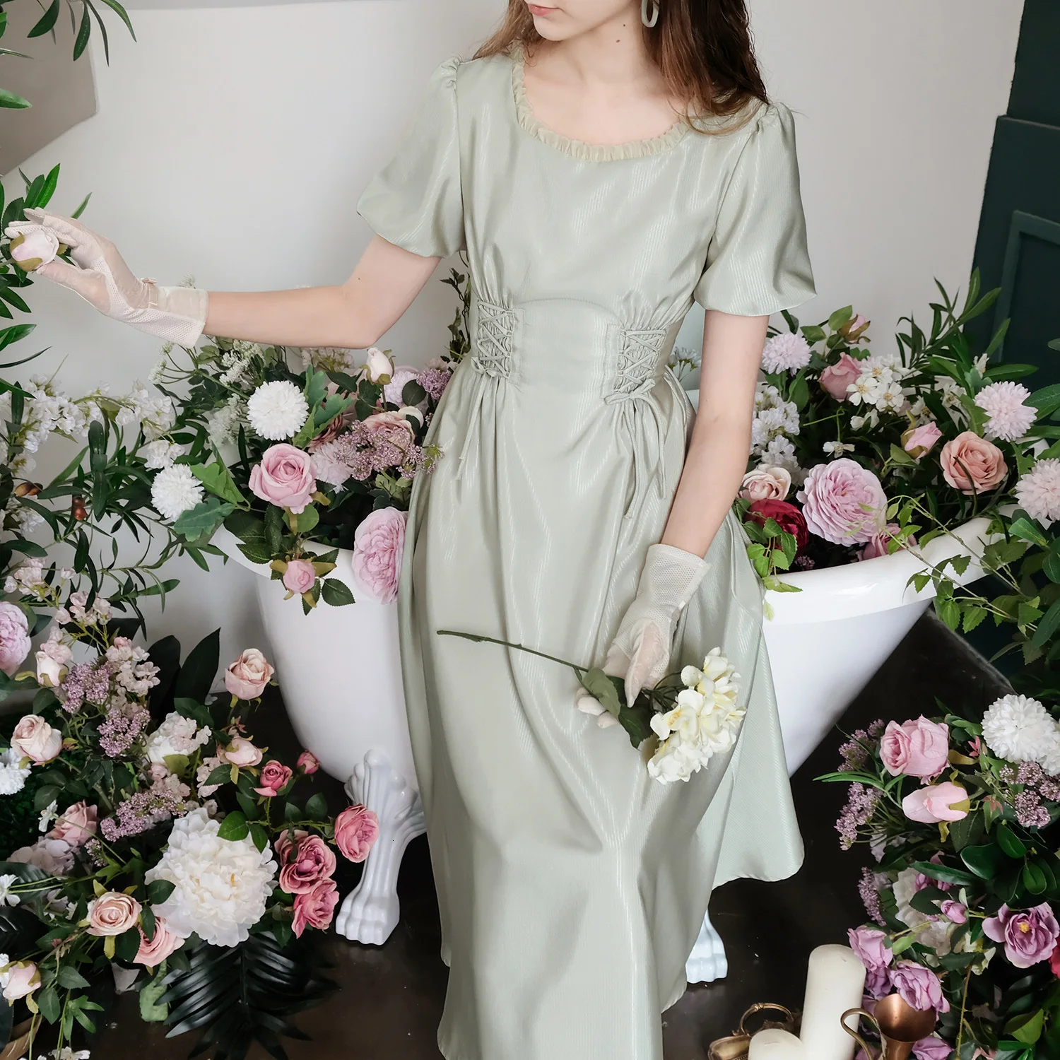 Летнее платье женское винтажное элегантное тонкое Повседневное платье vestido de festa дамское Бандажное Ретро атласное длинное платье с коротким рукавом и круглым вырезом