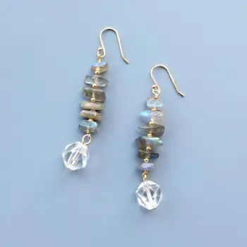 

LiiJi Unique Multi Light Labradorite Clear Quartz 925 Sterling Silver Gold color Handmade Drop Earrings Drop Shipping