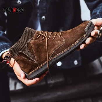 

Brand Men Snow Boots Winter Plush Warm Men Motorcycle Boots Lace-Up Non-slip Male Ankle Boots Waterproof Autumn Man Work Shoes
