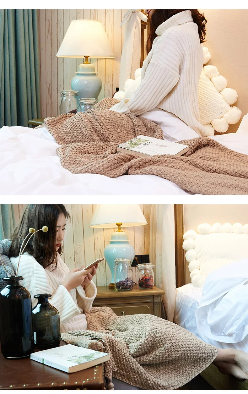 High Handmade quality cotton knit blanket, office&car rest blanket.Travel boarding blanket Christmas decoration blanket