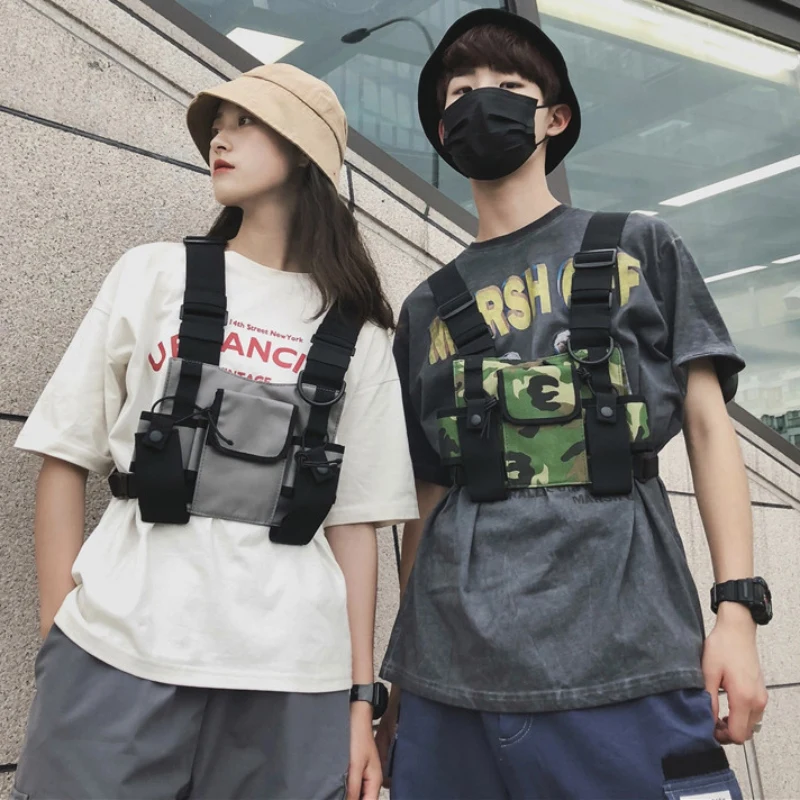 Unisex Chest Bag Travel Backpack Hip Hop Streetwear Multi-Function Tactical Harness Chest Adjustable Waist Bag