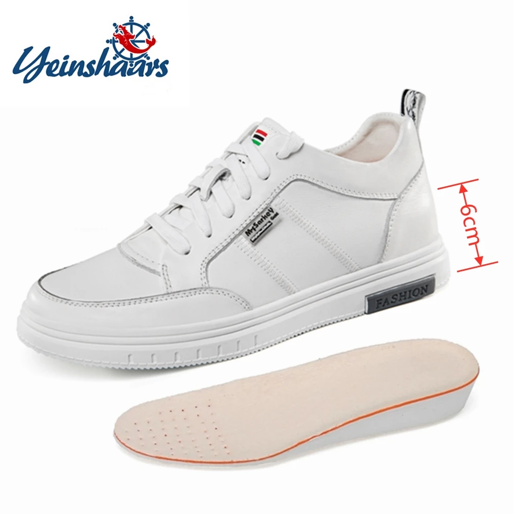 

Men Genuine Leather Elevator Shoes Heightening Shoes White Height Increase Shoes for Man Insole 6CM High Heels Shoes Men Sneaker