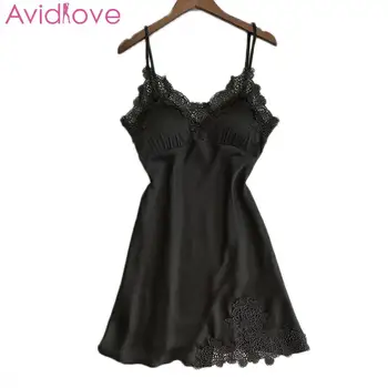 

Women Sexy Lingerie Sleepwear Dress Spaghetti Straps Lace Patchwork Soft Sling Nightdress Female High Waist Nightgown Babydoll