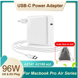 96w usb c pd portátil carregador adaptador de alimentação com 2m USB C para tipo c cabo de carregamento para ipad macbook pro 16 polegada mais novo a2141 ect