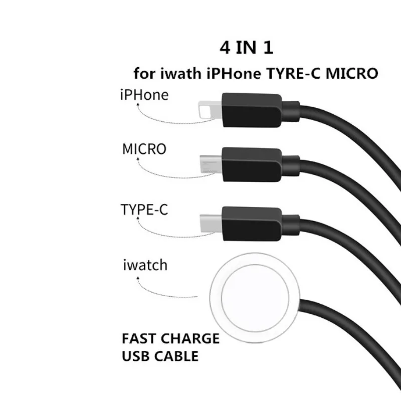 Phone Watch Charger Micro USB Type-C Android 4in1,3in1,2in1 Charging Cable Dock For iphone Apple Watch  iWatch Xiaomi Samsung 