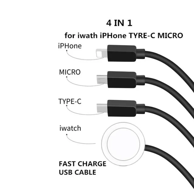 Phone Watch Charger Micro USB Type-C Android 4in1,3in1,2in1 Charging Cable Dock For iphone Apple Watch  iWatch Xiaomi Samsung 4IN1 Black