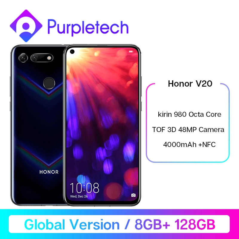 Глобальная версия Honor V20 View 20 Смартфон Android 9,0 kirin 980 Восьмиядерный сканер отпечатков пальцев ID 6,4 дюймов 3* камеры 4000 мАч сотовый телефон
