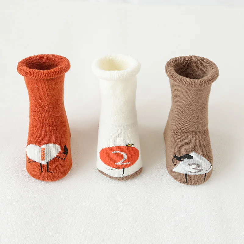 3Pairs 08 3 шт., носки детские возраст 1-3 года, высококачественные толстые зимние теплые носки с плюшевой подкладкой нескользящие носки-тапочки с резиновой подошвой для малышей - Цвет: 3Pairs 08