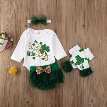 

Casual Green Kid Baby Girl Long Sleeves Bodysuit ＋ Bow Tie Shorts Pants Leg Warmers Outfit Clothes Set