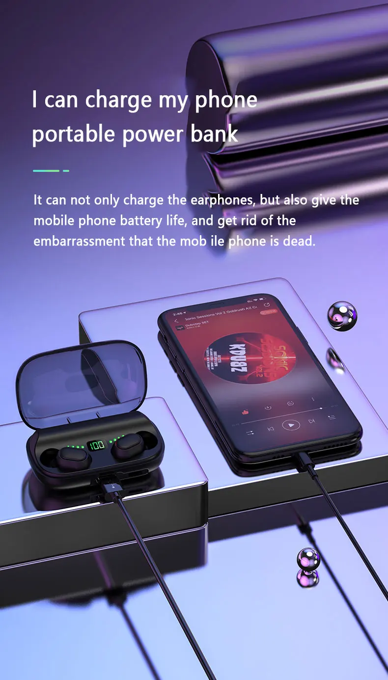 Caridite New Trending Instagram LED Bluetooth Earphone with Charging Phone Portable Digtial Wireless Headset Bluetooth Earbuds