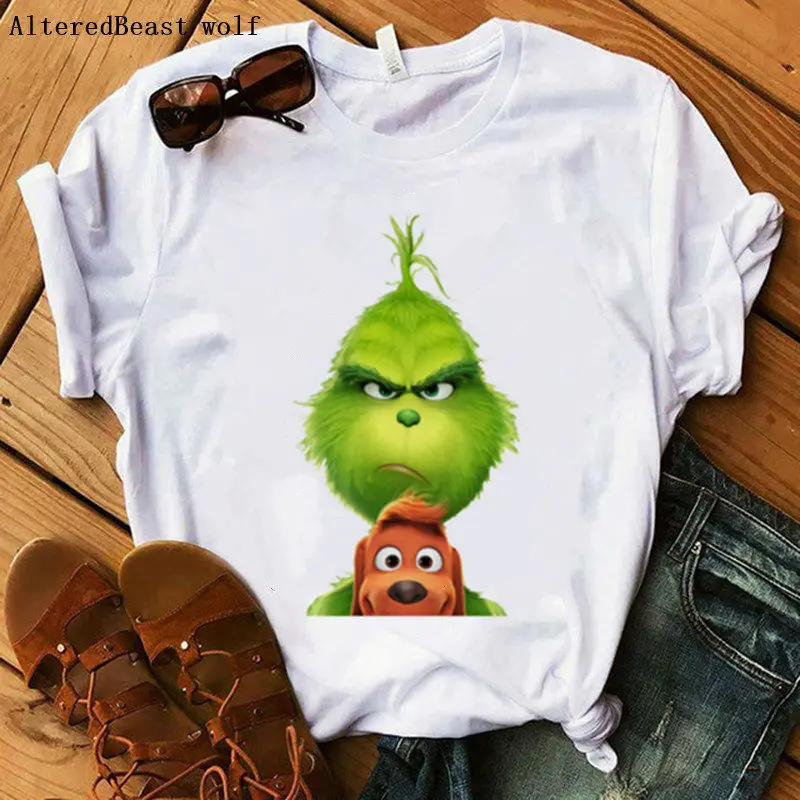 as picture Ho! No! You're a Mean One футболка Рождественская Футболка женская футболка с принтом Милая футболка женская одежда с коротким рукавом vogue Топы - Цвет: as picture