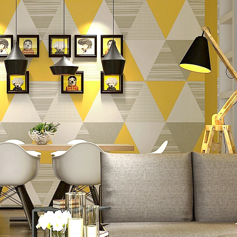 Modern Fashion Yellow Blue Bedroom Washable Triangle Wall Paper Roll Home Decor Papel De Parede 3d Behang Geometric Wallpaper