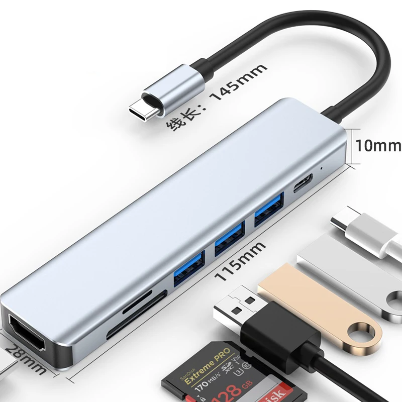 Концентратор USB C 7 в 1 хаб с 4K на HDMI VGA 3 0 кардридер Micro SD/TF | Компьютеры и офис