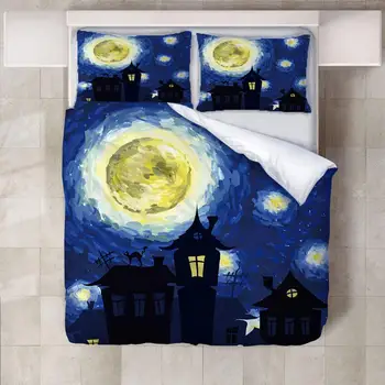 

Blue Starry Night Painting Planet Bedding Set Sheet Children Room Bed Sheet Pillow case Bedding Set Queen Bedding set