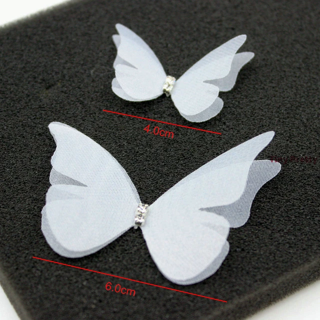 15PCS Gradient Color Organza Fabric Butterfly Appliques 38mm