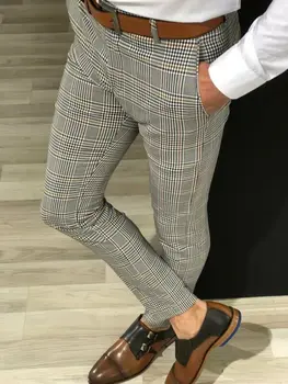 

2019 Autumn Men's Checked Trousers Formal Smart Casual Office Business Dress Pants Elastic Straight Plaid Male Pants Plus Size