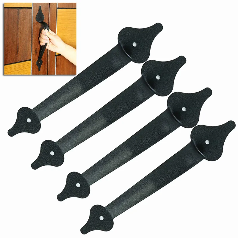 

4pcs Handles 28.5cm Sliding Door Handle Black Cast Iron Cabinet Closet Hardware Matte Black Doors Gate Drawers Kit
