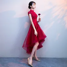 Платье невесты для тостов стиль осень стройнящее красное свадебное вино вечернее платье женское достойное великолепное короткое