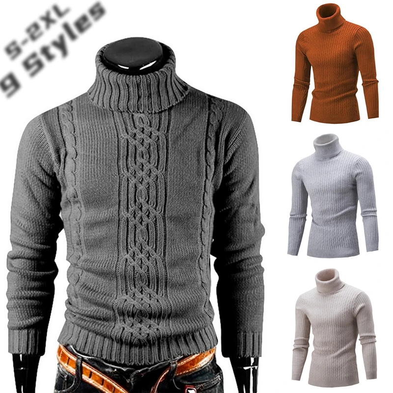 black sweater with zipper Autumn and Winter Men's Warm Sweater Long Sleeve Turtleneck Sweater Retro Knitted Sweater Pullover Sweater designer sweaters for men