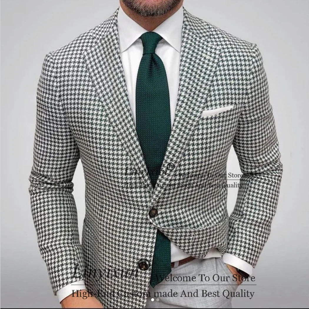 

Houndstooth Plaid Mens Suits Slim Fit Notched Lapel Wedding Groom Tuxedos 2 Pieces Jackets Pants Set Costume Homme Male Blazer