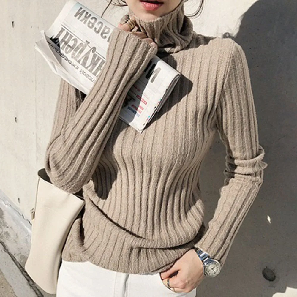 

Turtleneck Autumn Winter Sweater Women Pullovers Korean Simple Basic Jumper Ladies Plain Warm Sweaters Female Knitwear Tops