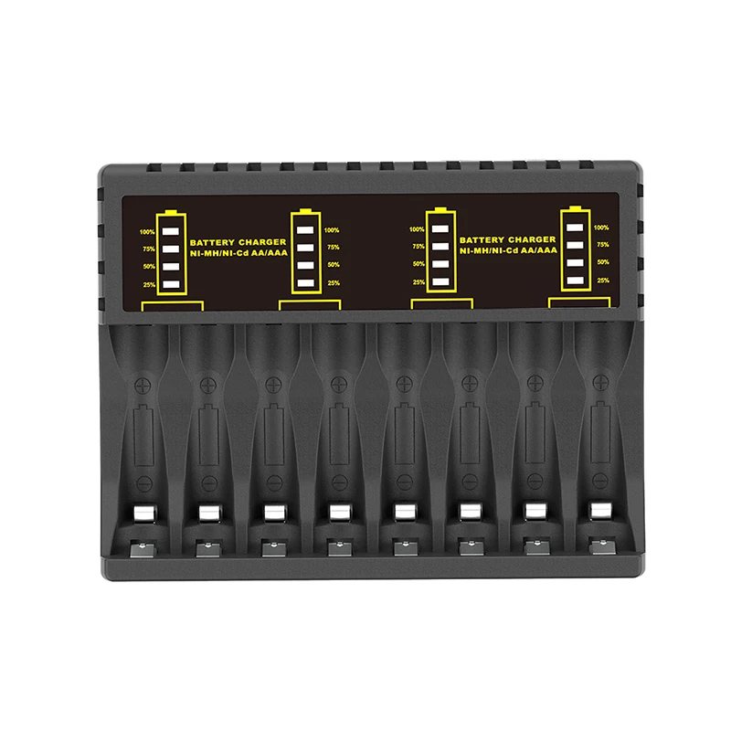 Battery Charger PUJIMAX Battery Charger 8 Slots with LED Indicator for Ni-MH/Ni-Cd AAA/AA Rechargeable Battery Short Circuit Protection Chargers