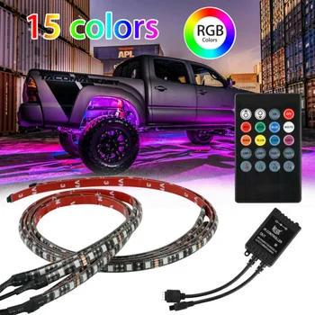 

4pcs 15 Color RGB IR Remote LED Strip Under Car Tube Underglow Sound Sensor Lights
