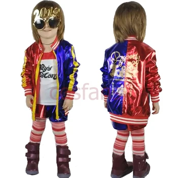 

Suicide Squad Batman Harley Quinn Cosplay Costumes 2019 Kids Girls Purim Coats Jacket Chamarras De Batman Suit with Wig Gloves