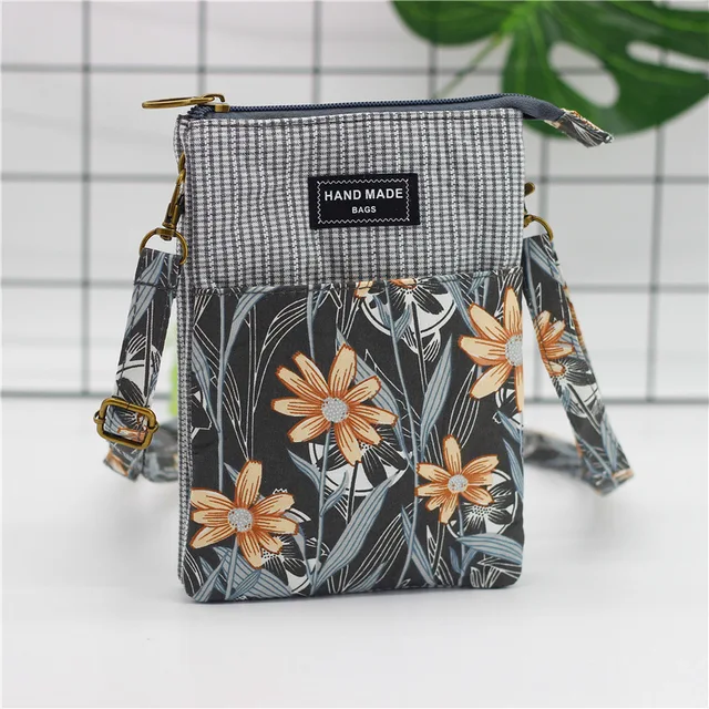 Women Leaf Large Screen Mobile Phone Bag  Capacity Canvas Messenger Bag Ladies Shoulder Bag hei