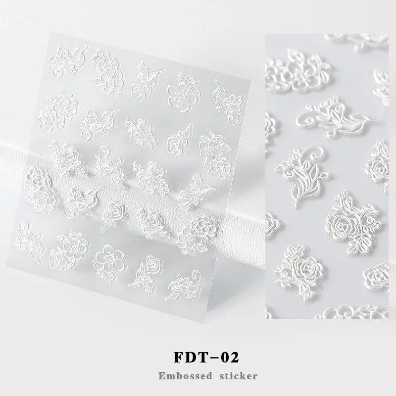 FDT02 MeterMall 5D Acrylic Engraved Flower Adhesive Nail Sticker Embossed Flower Decals Nail Accessories - Цвет: FDT02
