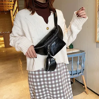 

2PCs Fashion Women Solid Color Zipper Shoulder Bag Chest Bag Waist Bag Phone Bag Female Pu leather handbag#G20