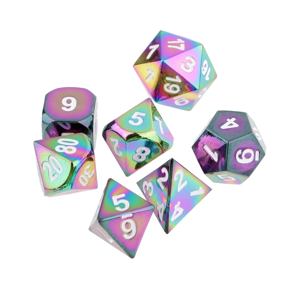 7pcs Rainbow Zinc Alloy Multi-sided D20 D12 D10 D8 D6 D4 Dices for Card Board Party Game Dungeons and Dragons MTG RPG Accessory