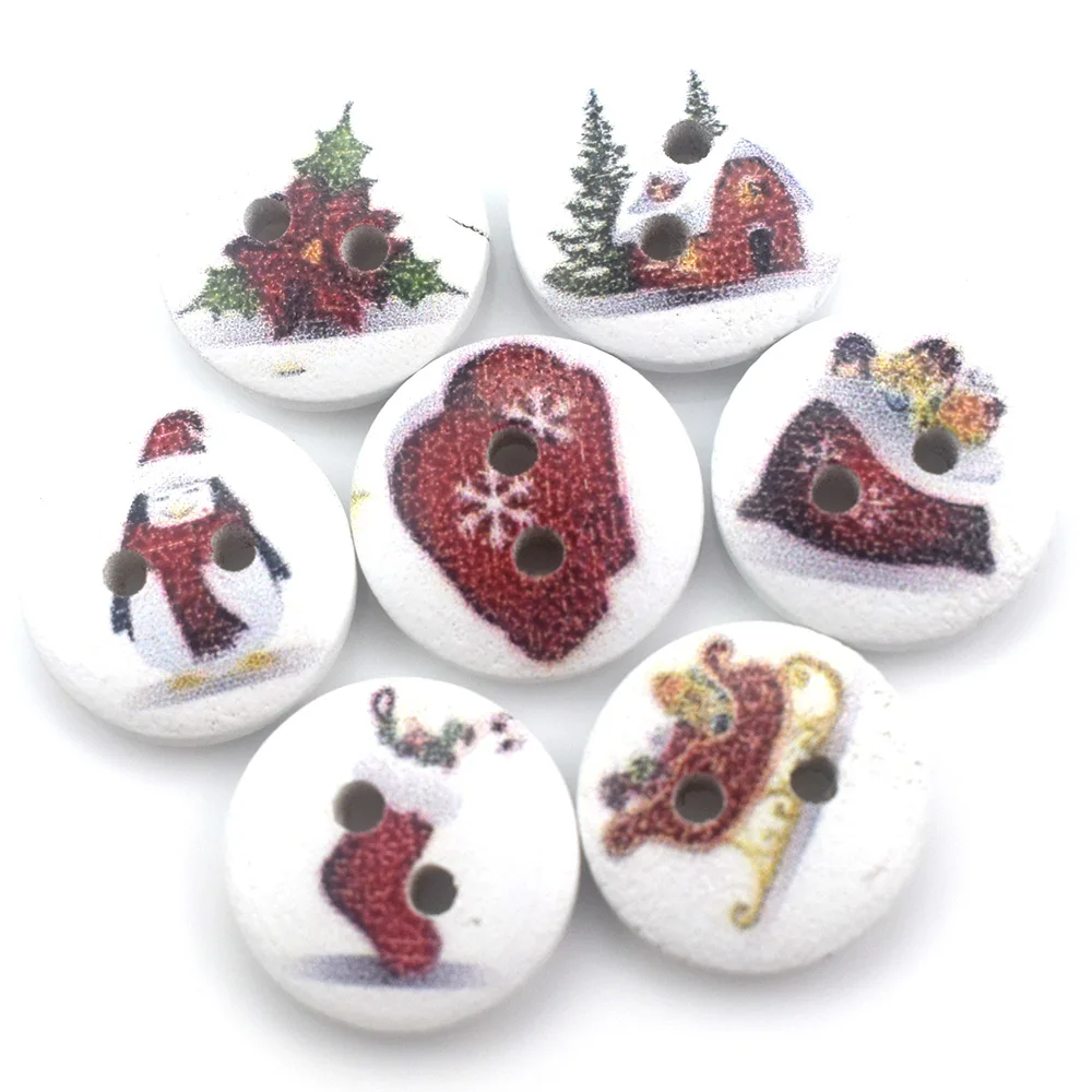 100PCS 2 Hole Christmas Tree Pattern Wooden Decorative Buttons for Scrapbooking Sewing Decoration Crafts Wood Button | Дом и сад